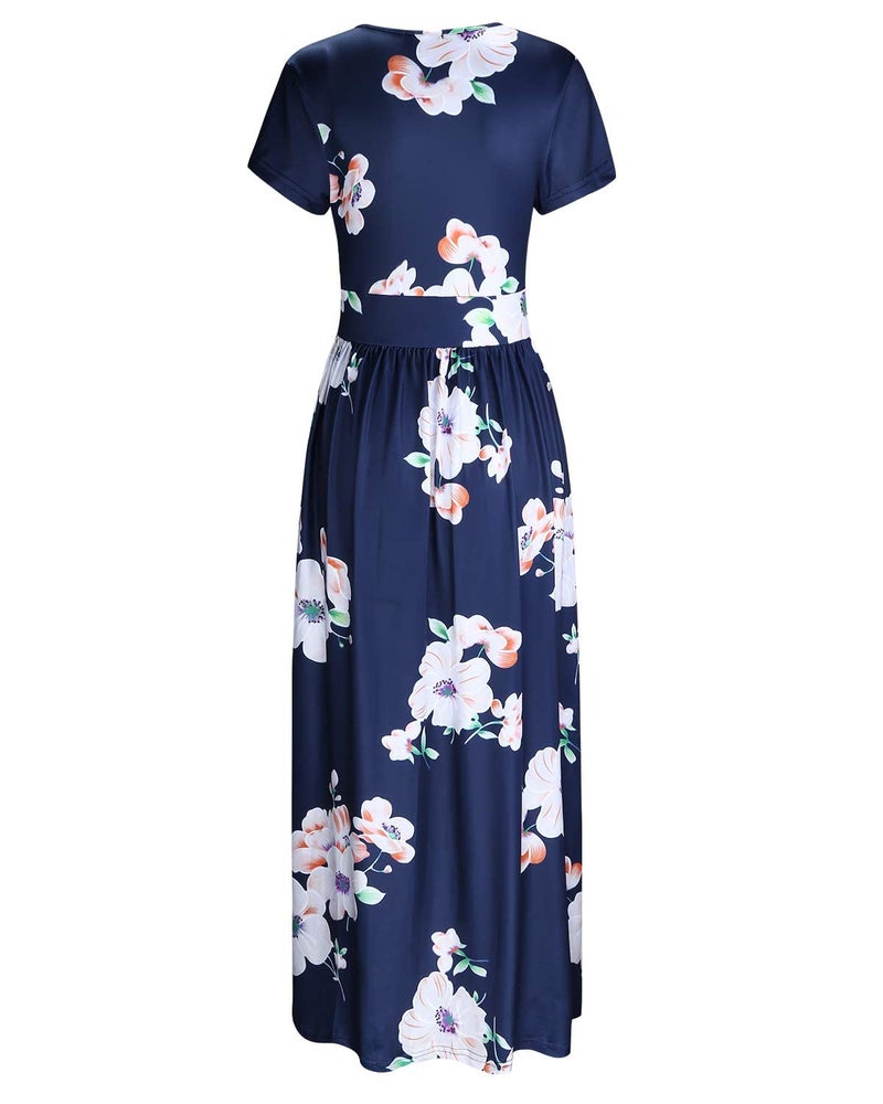 OUGES Women's V-Neck Pattern Pocket Maxi Long Dress(Floral-12,M) - Image 4